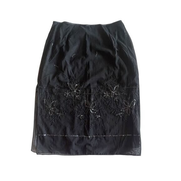 90s vintage black sequins floral romantic midi skirt - Picture 1 of 6